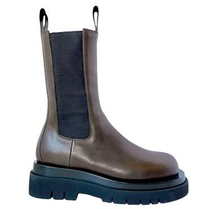 BOTTEGA VENETA STORM LUG KHAKI BROWN LEATHER BOOTS SIZE 36